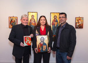 Iconographers Fr David O'Riordan, Eftychia Ilia and Nikolaos Griniezakis.  Photo: John Finn Photography