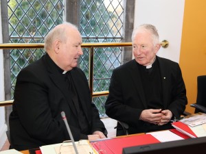 Bishops Raymond Field, Auxiliary Bishop of Dublin and Philip Boyce of Raphoe chatting during a break in the winter meeting of the Irish Bishops Conference in Maynooth. Pic John Mc Elroy.