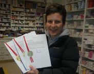 Audrey Hallihan holds 'Deeds of Donation' to allow aid to go from Dungarvan to Philippines.