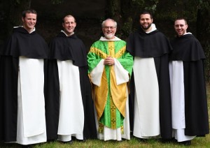 Left to right: Bro Philip Mulryne OP, Bro Matthew Farrell OP, fr Gregory Carroll OP (provincial), Bro Jesse Maingot OP and Bro Michael Ronan O' Dubhghaill OP at first Profession, Sep 2013.