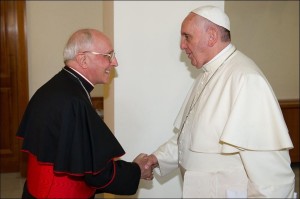 Cardinal Fernando Filoni greets Pope Francis