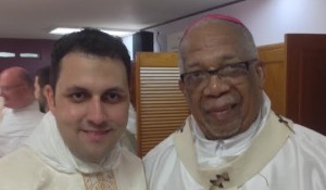 Fr Matthew Martinez OP is pictured with Archbishop Joseph Harris CSSp. Picture by Fr Gerard Dunne OP, Vocations Director & Prior of St Mary's Priory, Cork. 