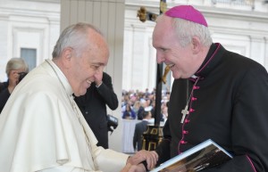 Bishop Brendan Leahy greets Pope Francis