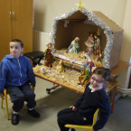 Gabriel and Mary, students of St Raphael’s, with the donated nativity.