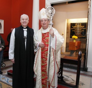 Archbishop Michael Jackson and Archbishop Diarmuid Martin beside the tomb of Venerable Fr John Sullivan (1861-1933). Pic John McElroy.