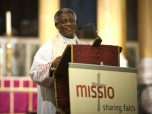 Cardinal Peter Turkson, President of the Pontifical Council for Justice and Peace at the lectern in Westminster Cathedral. Pic courtesy: www.catholic-ew.org.uk