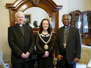Cardinal Turkson with Bishop Noel Treanor and Belfast's Lord Mayor Nichola Mallon