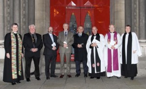 The Revd Vanessa Wyse Jackson, Cllr Larry O’Toole, the Revd Alan Boal, Desmond Campbell, Tony Ward, Canon David Gillespie, Fr Michael Foley and the Revd Yvonne Ginnelly. Pic: Courtesy Lynn Glanville