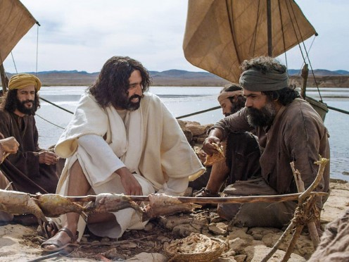 Jesus explaining things to the apostles after his resurrecion.