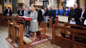 The Prince of Wales and the Duchess of Cornwall on their visit to St Patrick’s Church, Donegall Street, Belfast. Pic courtesy: RTE.ie