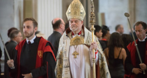 Bishop Richard Chratres of London in procession at 2015 bombing commemoration service 