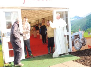 Life-size cardboard cut-out of Pope Francis at the Jesuit tent, attracted many for 'selfies'. 