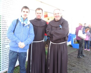 Matthew Roche from Co Galway, with Ronan Sharpley and Damian Casey of the Franciscan Friary Athlone