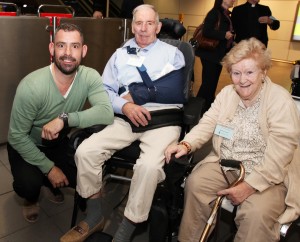 Pilgrims Dermot and Sheila O'Gorman with their son Derek at Dublin Airport. Pic John Mc Elroy. 