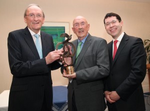 Pic shows Barney Curley recipient of the Oireachtas Human Life, Human Rights and Human Dignity Award 2015 receiving his award from Ceann Comhairle Mr Sean Barrett TD with Senator Ronan Mullen. Pic John Mc Elroy. 