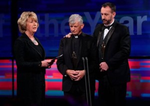 Dr Mary McAleese with Fr Brendan McBride and Consul General Philip Grant who were jointly awarded International Person of the Year at Rehab Ireland People of the Year 2015 awards ceremony. Pic courtesy: Independent.ie 