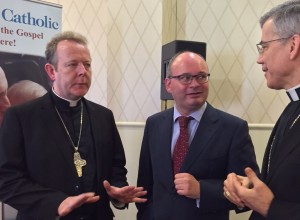 Archbishop Eamon Martin, Primate of All Ireland, Michael Kelly, Editor of the Irsih Catholic newspaper, Archbishop Charles Brown, Apostolic Nuncio. 