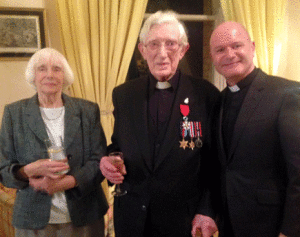 Canon Robert Marsden (centre) with his wife Betty and Canon David Gillespie, Vicar of St Ann’s and St Stephen’s. Photo courtesy of Canon Gillespie.