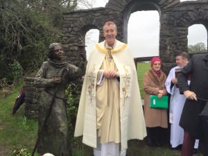 Bishop Nulty with statue at St Brigid's well
