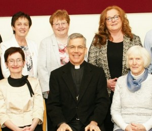 Some members of Prosperous group: Back row:Kitty Fox, Phil Moore, Mairead Barker Harman, Front: Alice O'Connor, Archbishop Charles J. Brown and Bríd Ní Rinn.