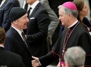 U2's The Edge meets fellow Dubliner Bishop Paul Tighe in the Vatican. 