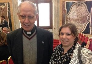 Sarah Teather with Fr Adolfo Nicolás Pachón, former superior general of the Jesuits.