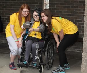 Pic shows Aimee O'Toole, Mariosa Churchard and Jenny Morgan taking a selfie as they depart from Dublin Airport on Monday for World Youth Day in Krakow in Poland. Pic John Mc Elroy. 