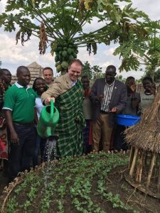Minister Joe McHugh  at Mothercare Group kitchen garden at a Concern Worldwide project in Karamoja photo by: Miriam Donohoe 