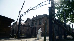 Pic of Pope Francis at Auschwitz courtesy QZ.com