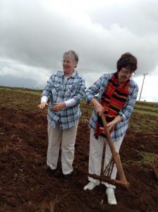 Mercy Sisters Mary Doheny, and Loreto Hogge visit potato farmers